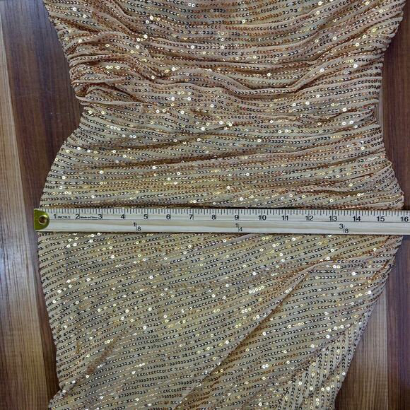 Gold Sequin Super Sexy Maxi Gown Ruched Draped Formal Coquette Dress Train S M - Picture 9 of 11
